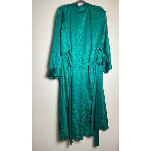 VTG Victoria Secret Gold Label Robe Women's Emerald Green L Floral Satin Fairy - Picture 2 of 16